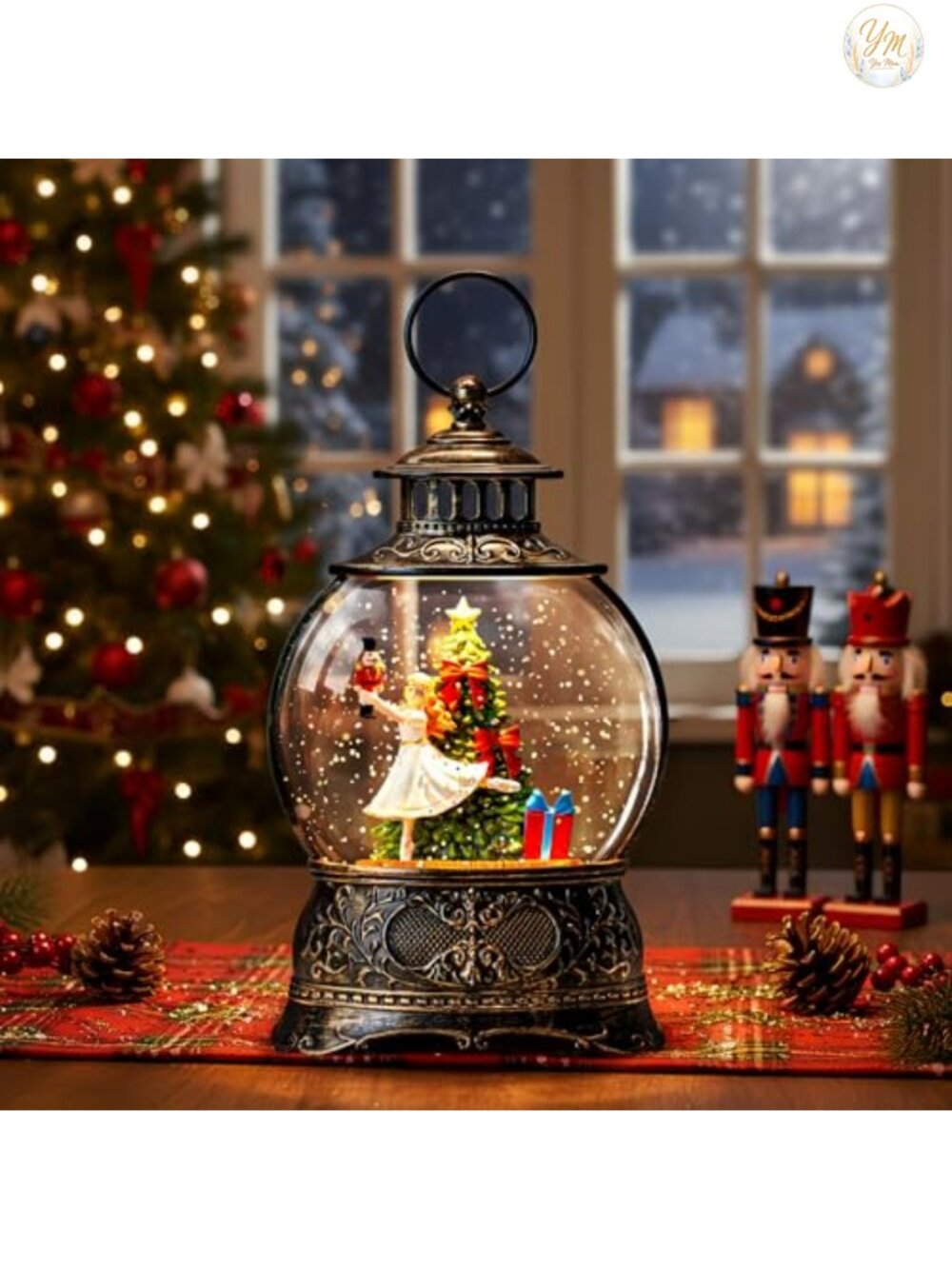 Christmas Snow Globe Lantern Clara & Nutcracker LED Music Lighted Tabletop Decor